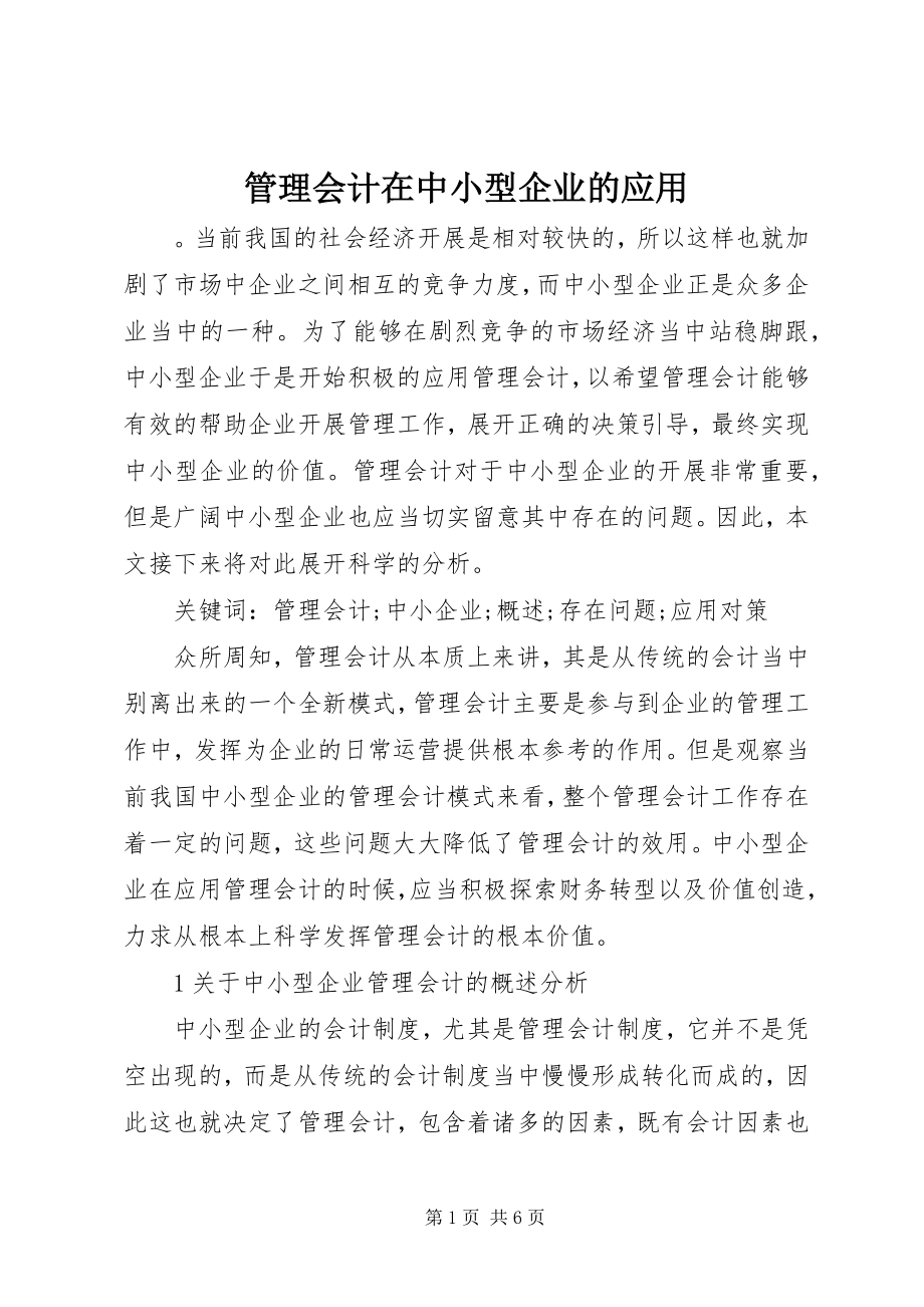 2023年管理会计在中小型企业的应用.docx_第1页