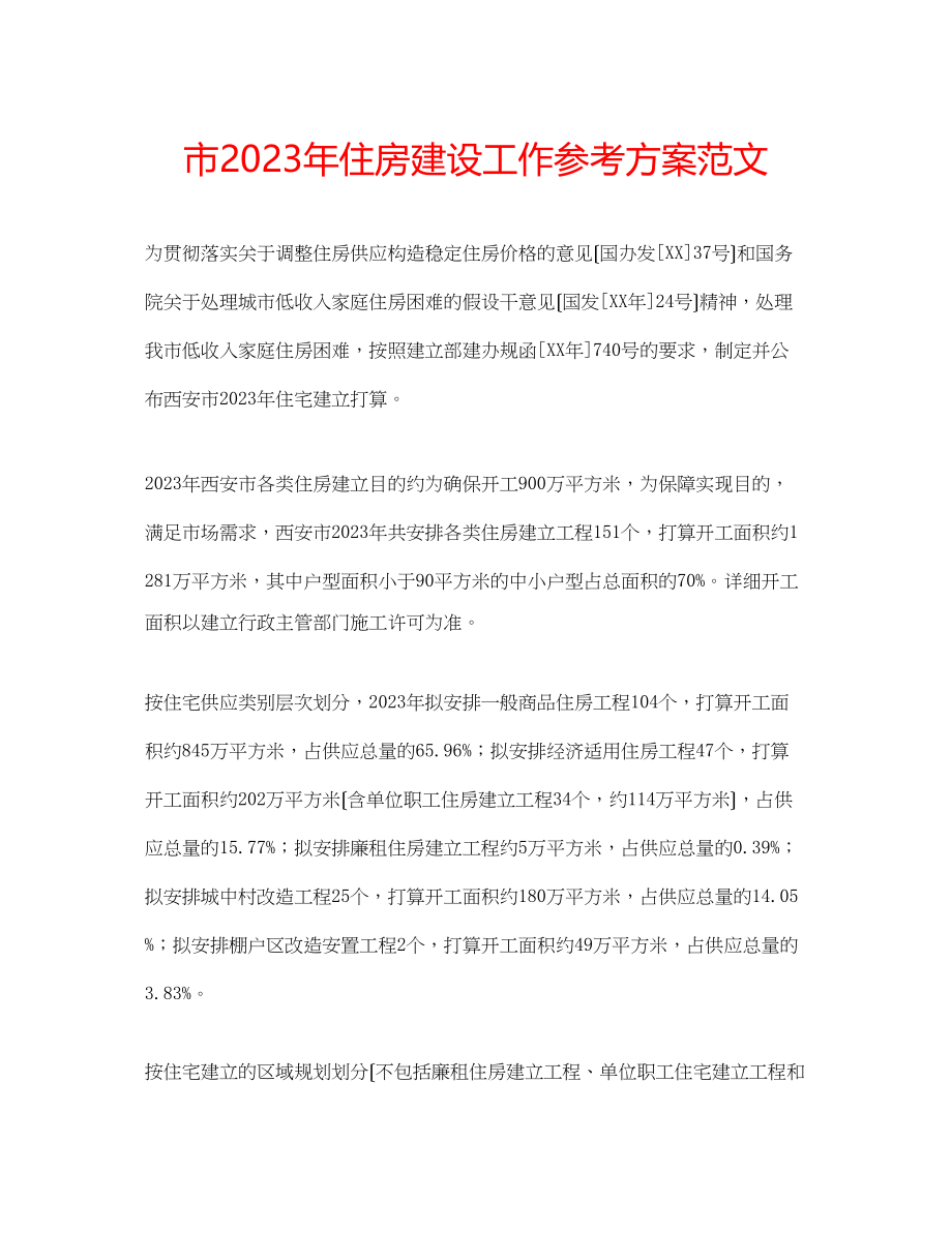 2023年市住房建设工作计划范文.docx_第1页