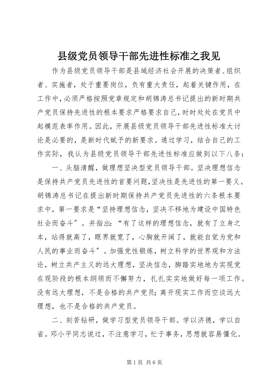 2023年县级党员领导干部先进性标准之我见.docx_第1页