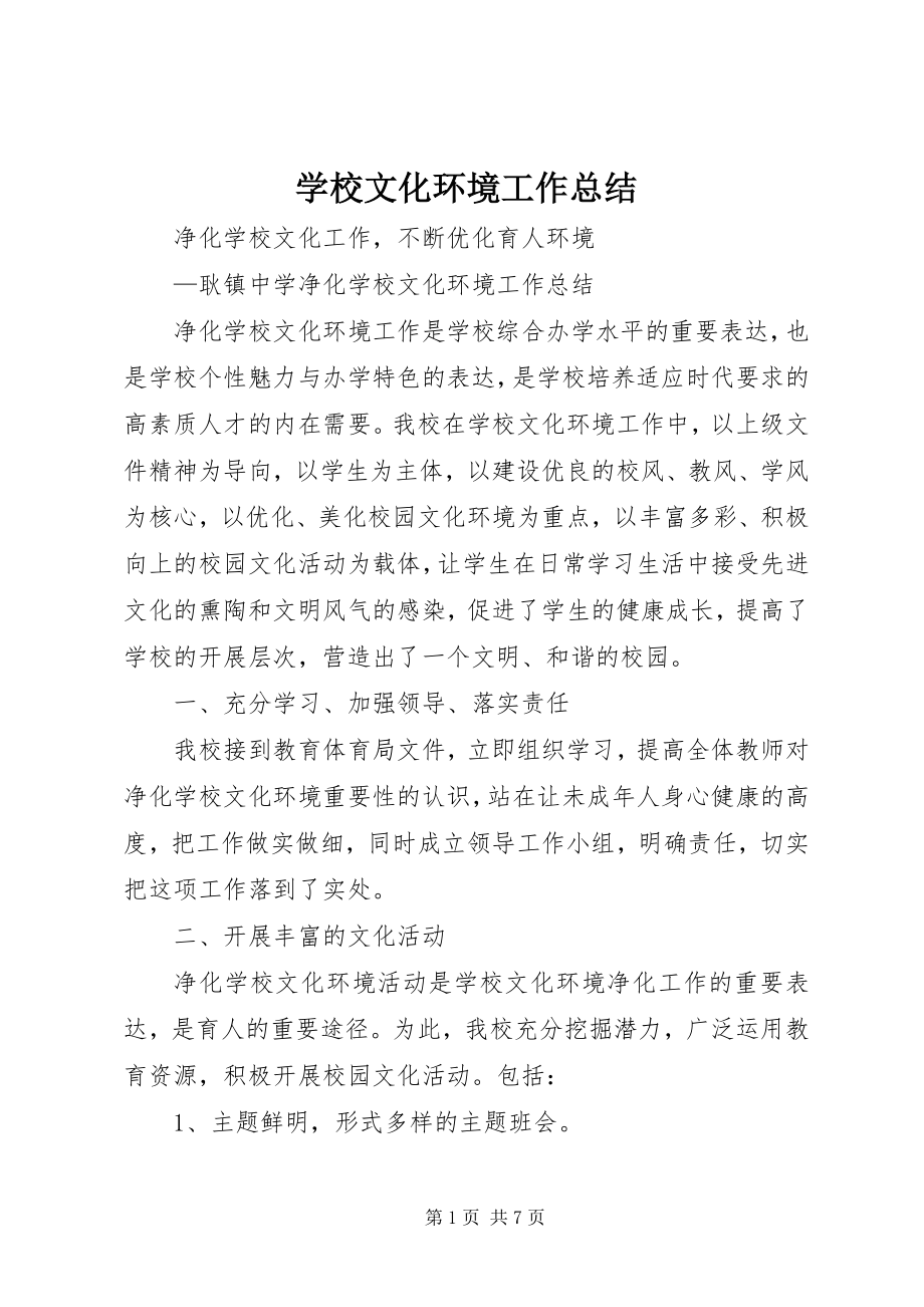 2023年学校文化环境工作总结.docx_第1页