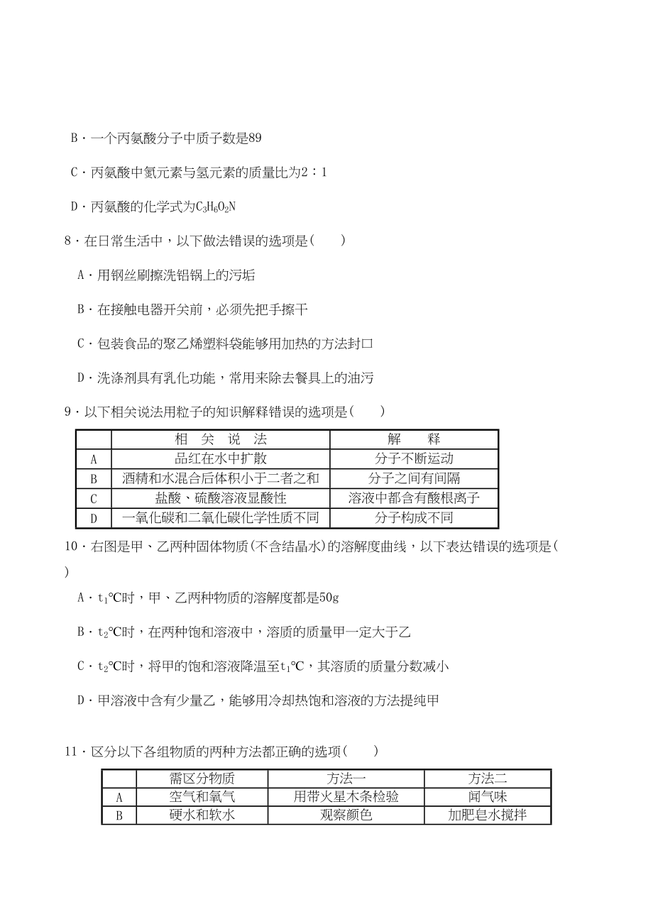 2023年哈尔滨市中考化学试卷及答案.docx_第2页