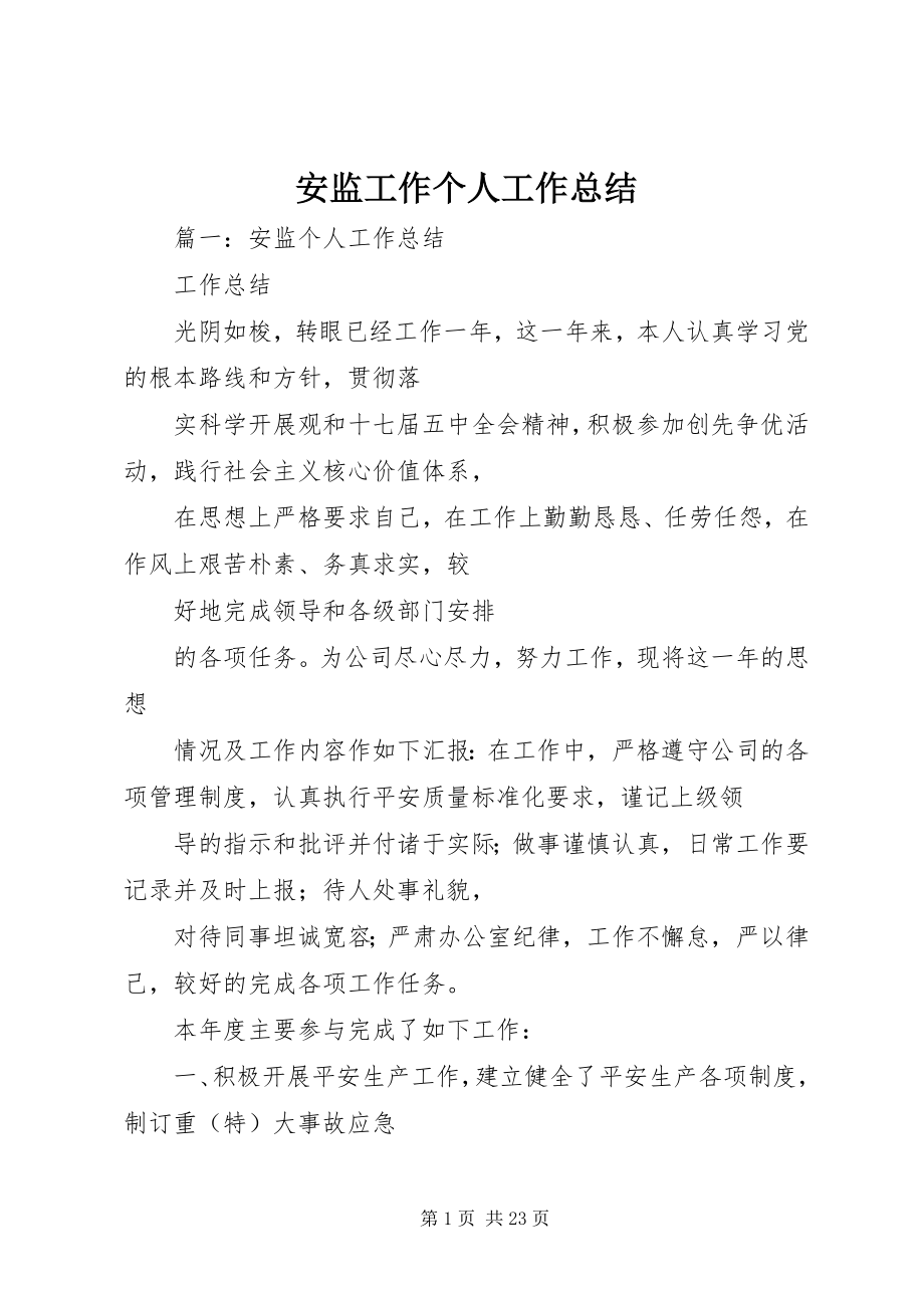 2023年安监工作个人工作总结新编.docx_第1页