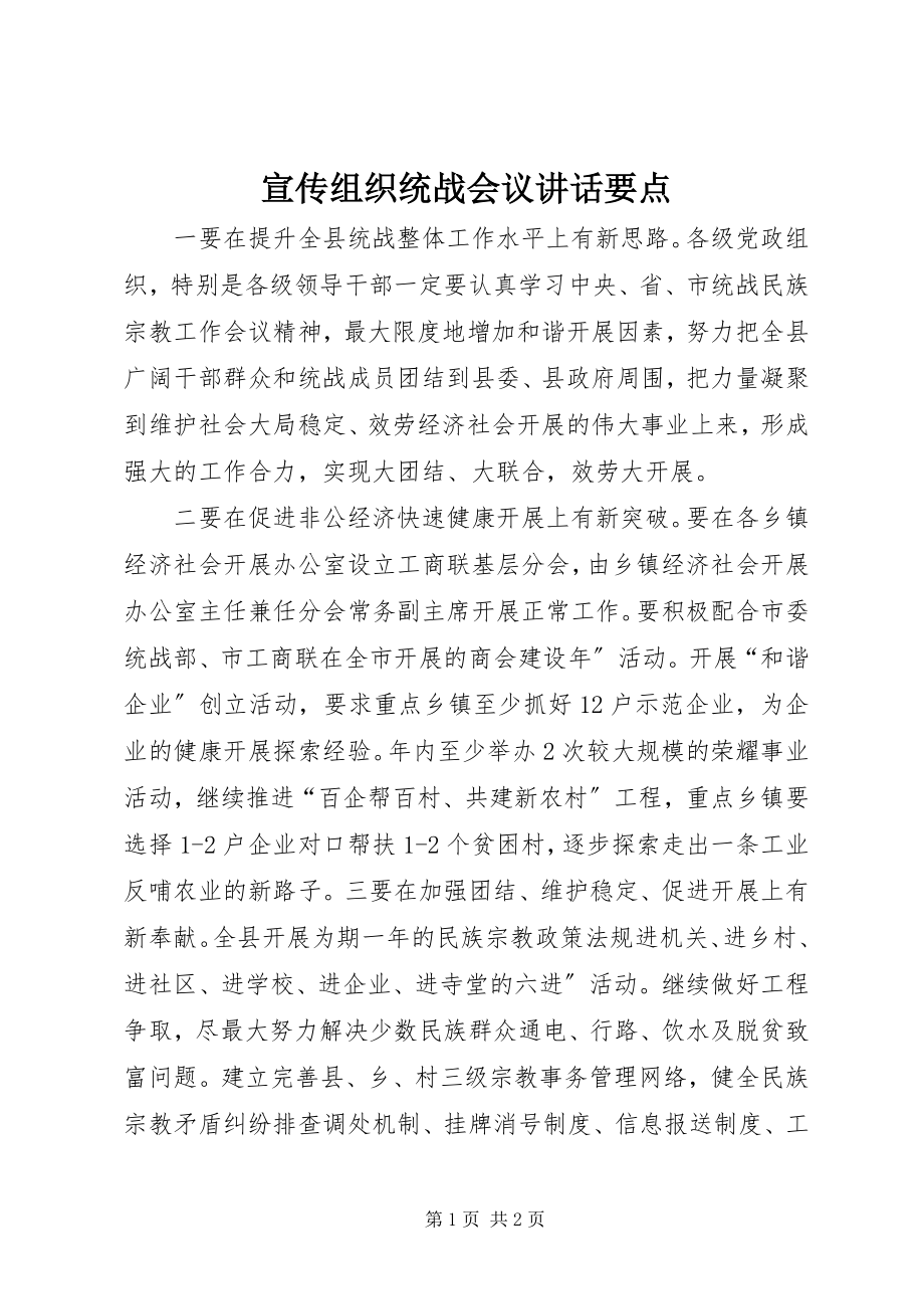 2023年宣传组织统战会议致辞要点.docx_第1页