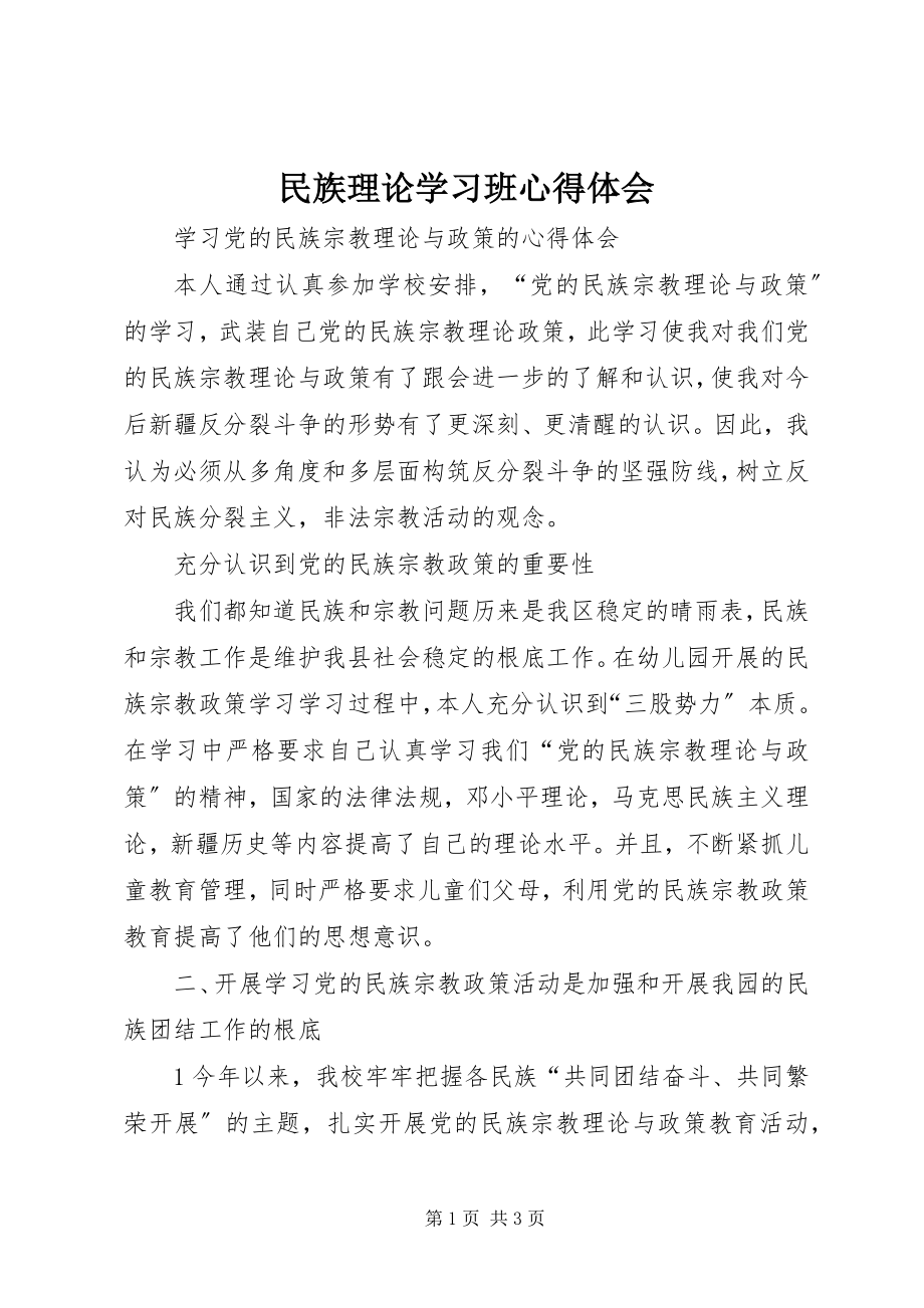 2023年民族理论学习班心得体会.docx_第1页