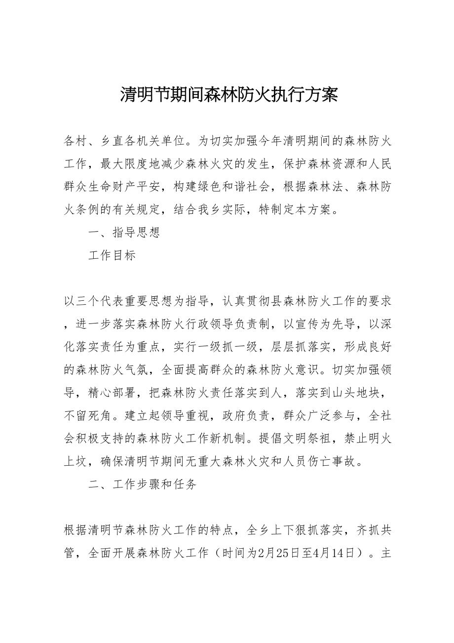 2023年清明节期间森林防火执行方案.doc_第1页