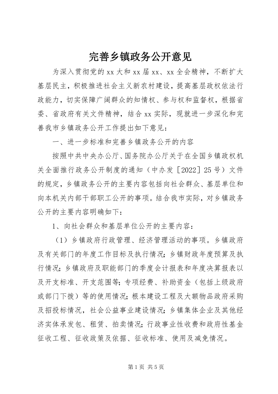 2023年完善乡镇政务公开意见.docx_第1页