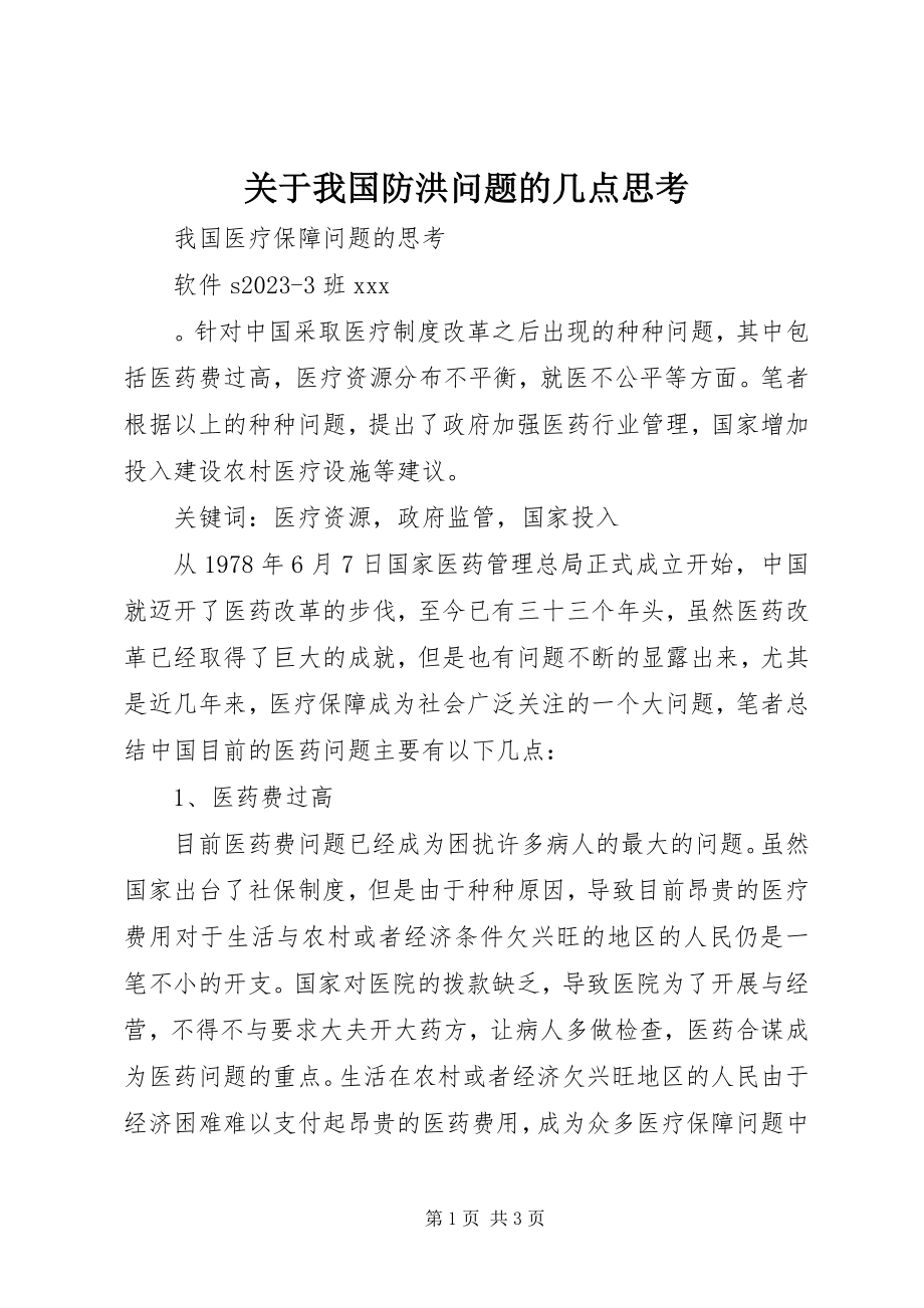 2023年我国防洪问题的几点思考.docx_第1页