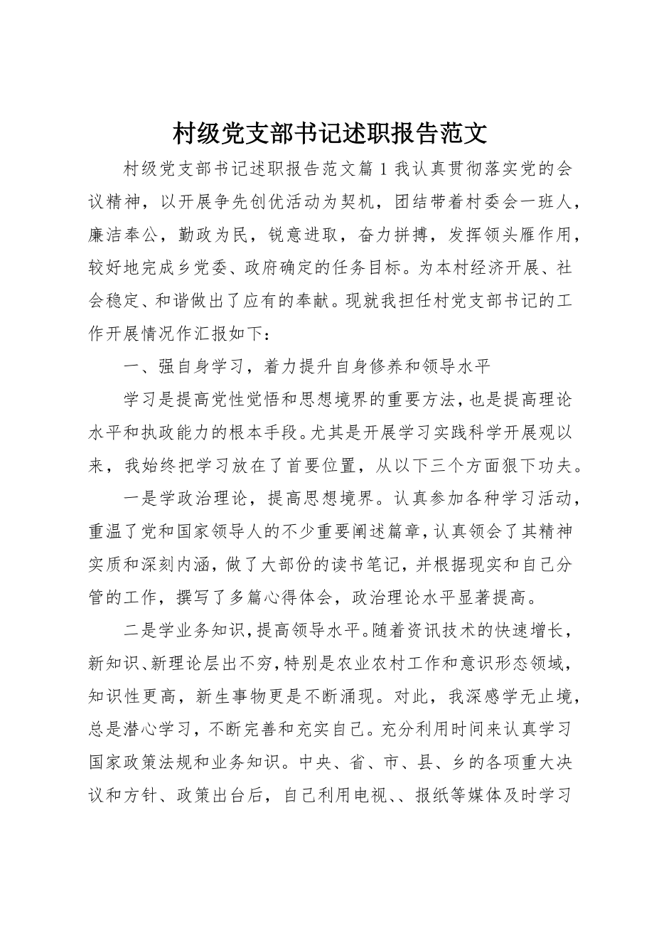 2023年村级党支部书记述职报告新编.docx_第1页