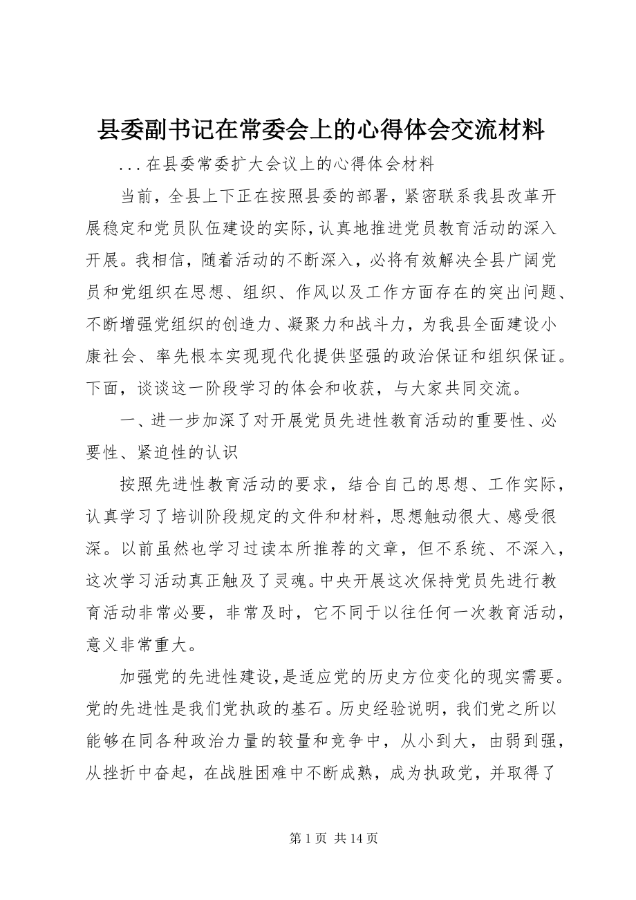 2023年县委副书记在常委会上的心得体会交流材料.docx_第1页