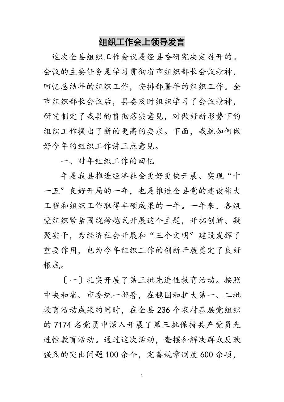 2023年组织工作会上领导发言范文.doc_第1页