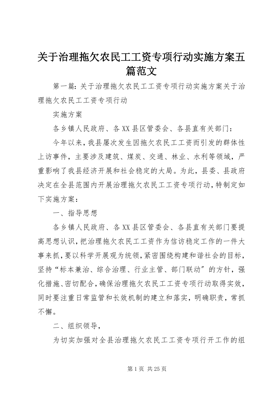 2023年治理拖欠农民工工资专项行动实施方案五篇.docx_第1页