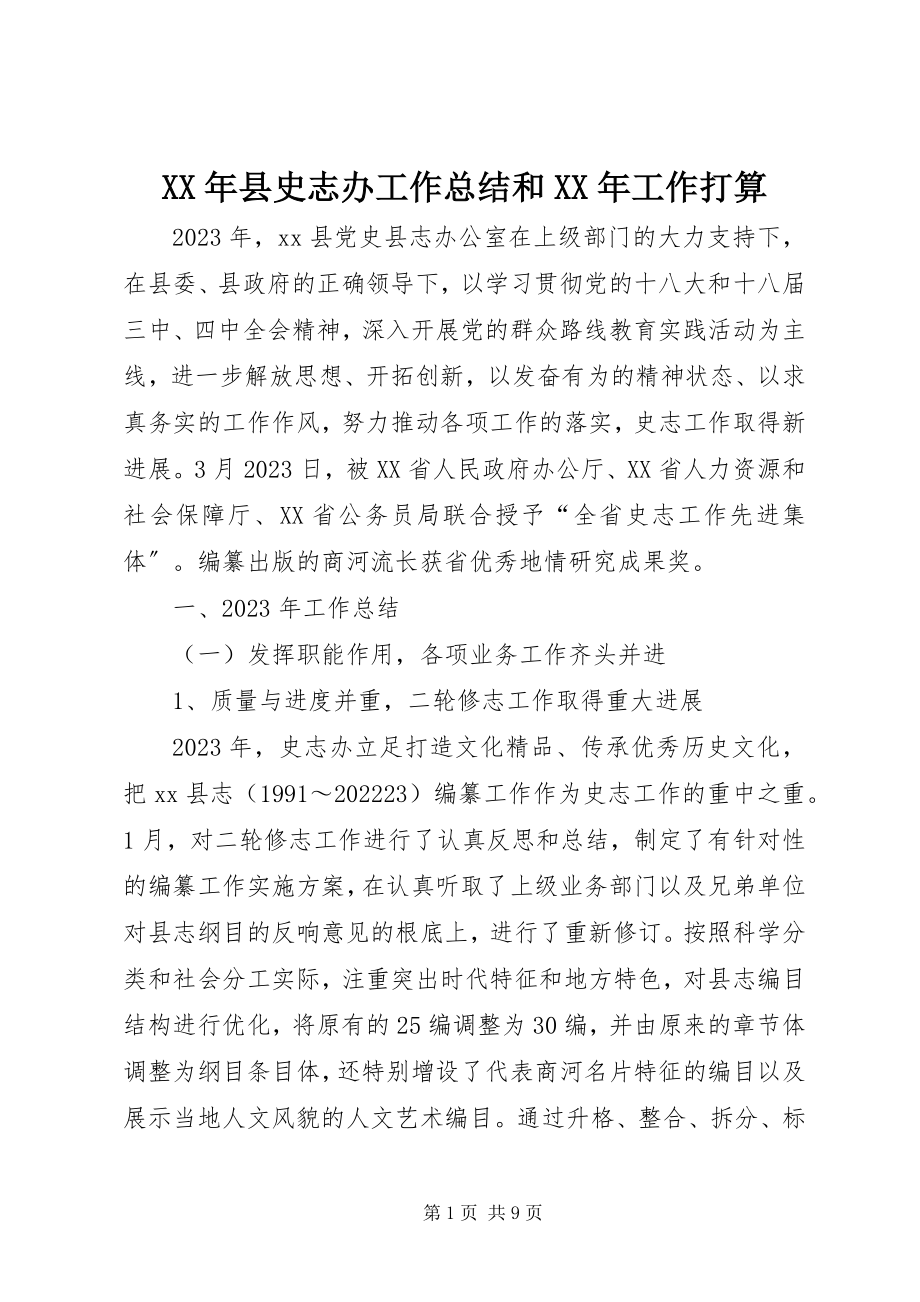 2023年县史志办工作总结和工作打算.docx_第1页