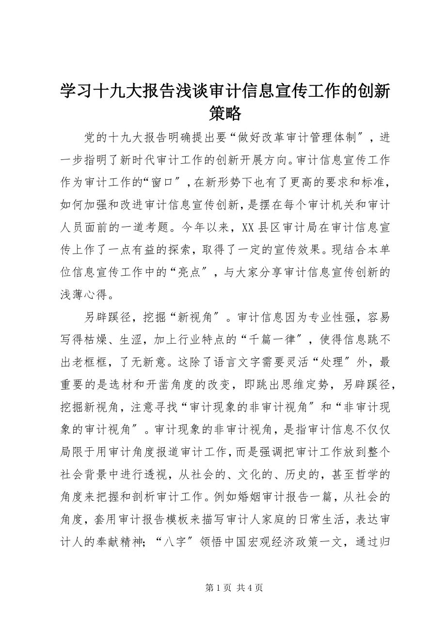 2023年学习十九大报告浅谈审计信息宣传工作的创新策略.docx_第1页