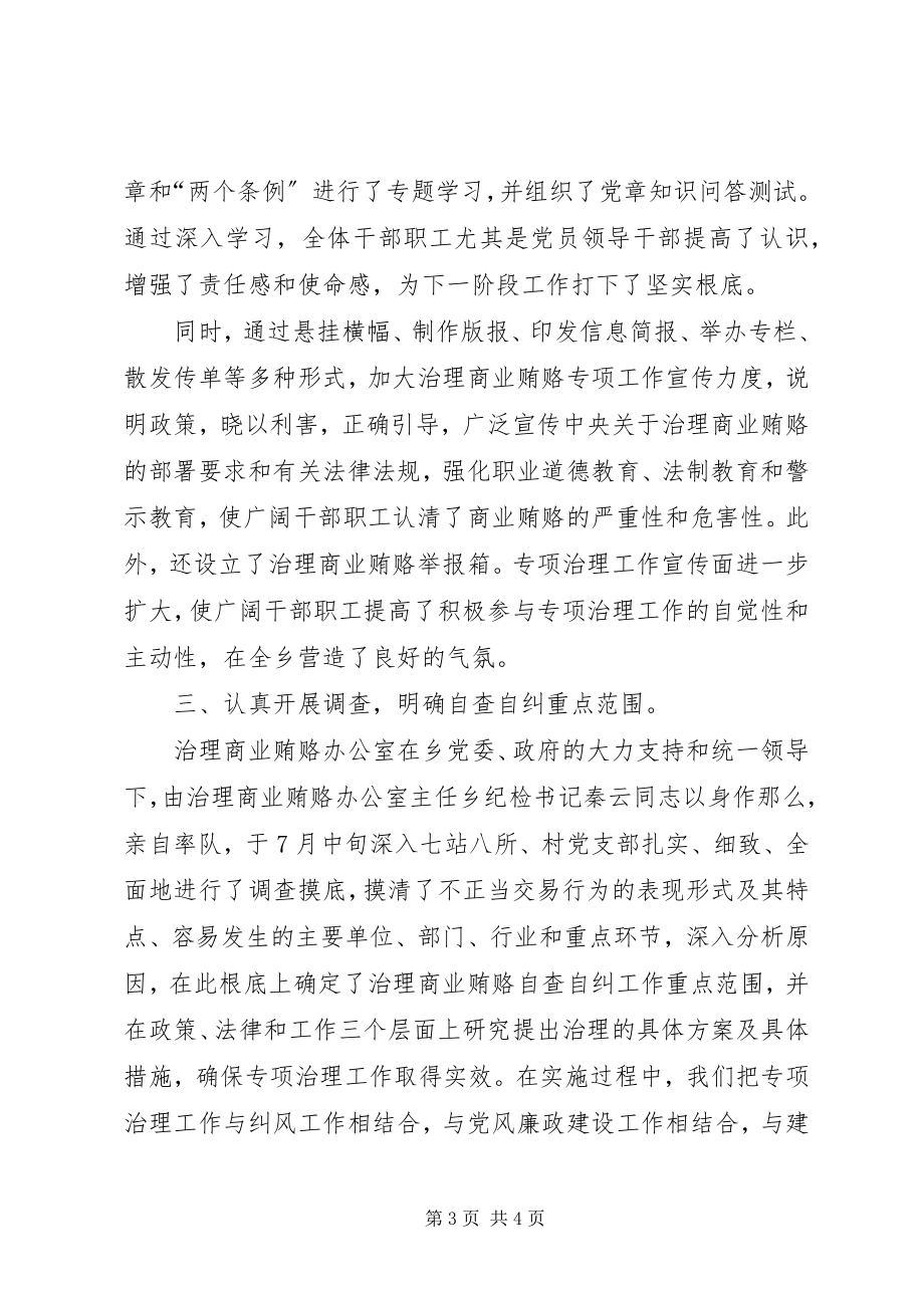 2023年X乡开展治理商业贿赂自查自纠工作总结新编.docx_第3页