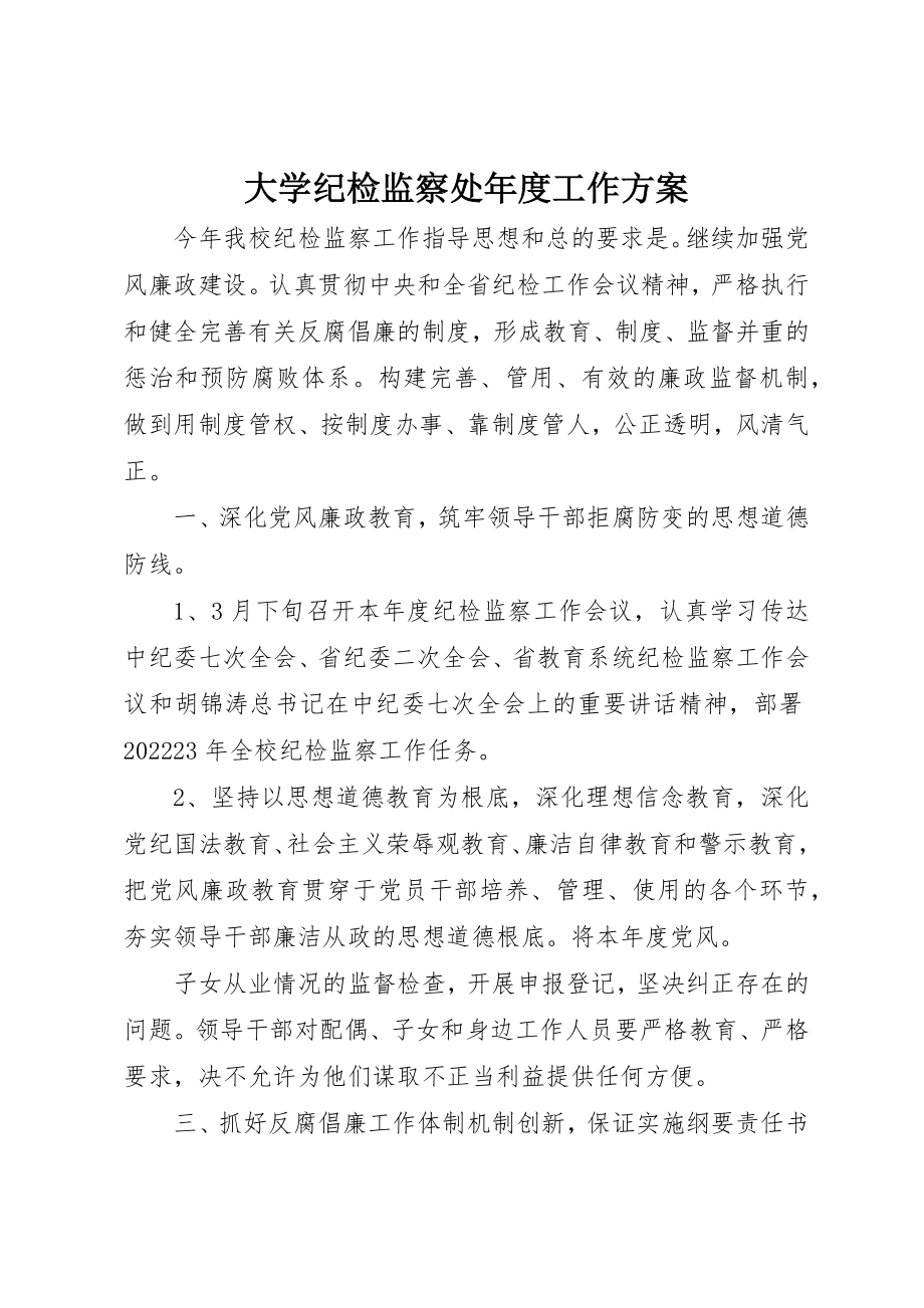 2023年大学纪检监察处年度工作计划.docx_第1页