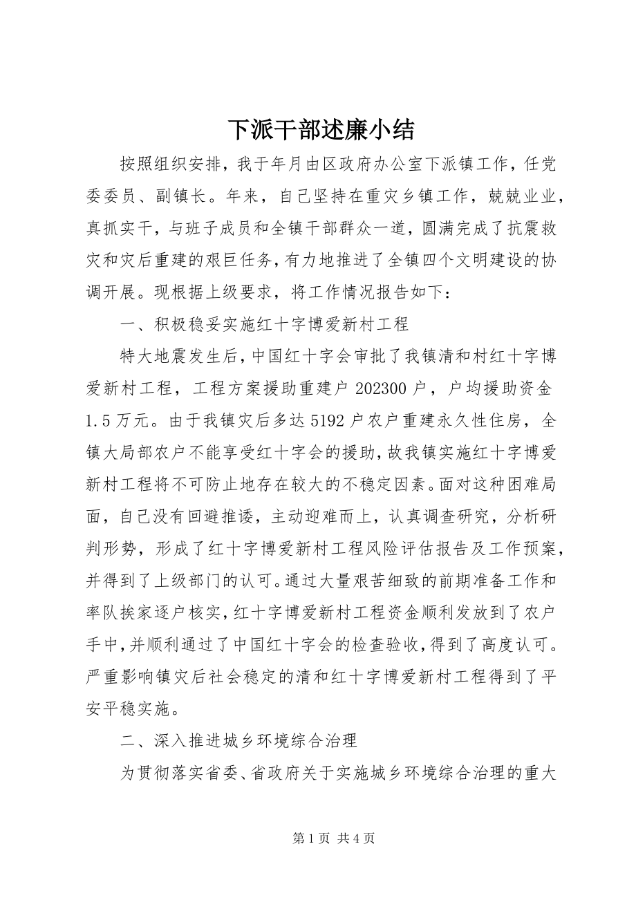 2023年下派干部述廉小结.docx_第1页