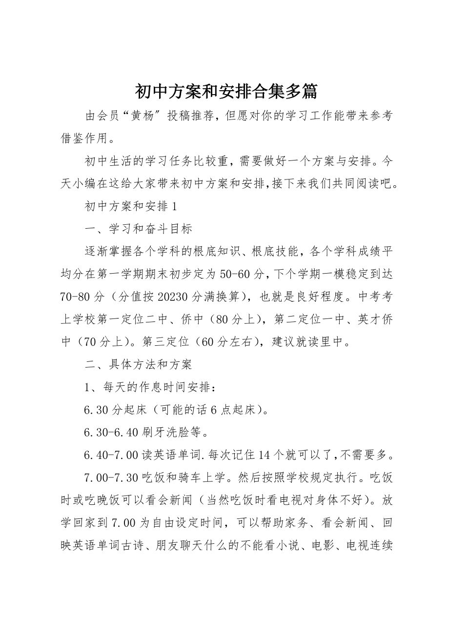 2023年初中计划和安排合集多篇.docx_第1页