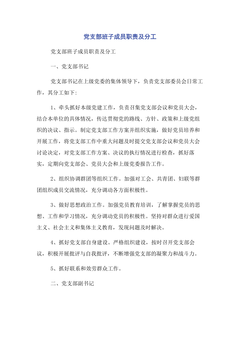 2023年党支部班子成员职责及分工.docx_第1页