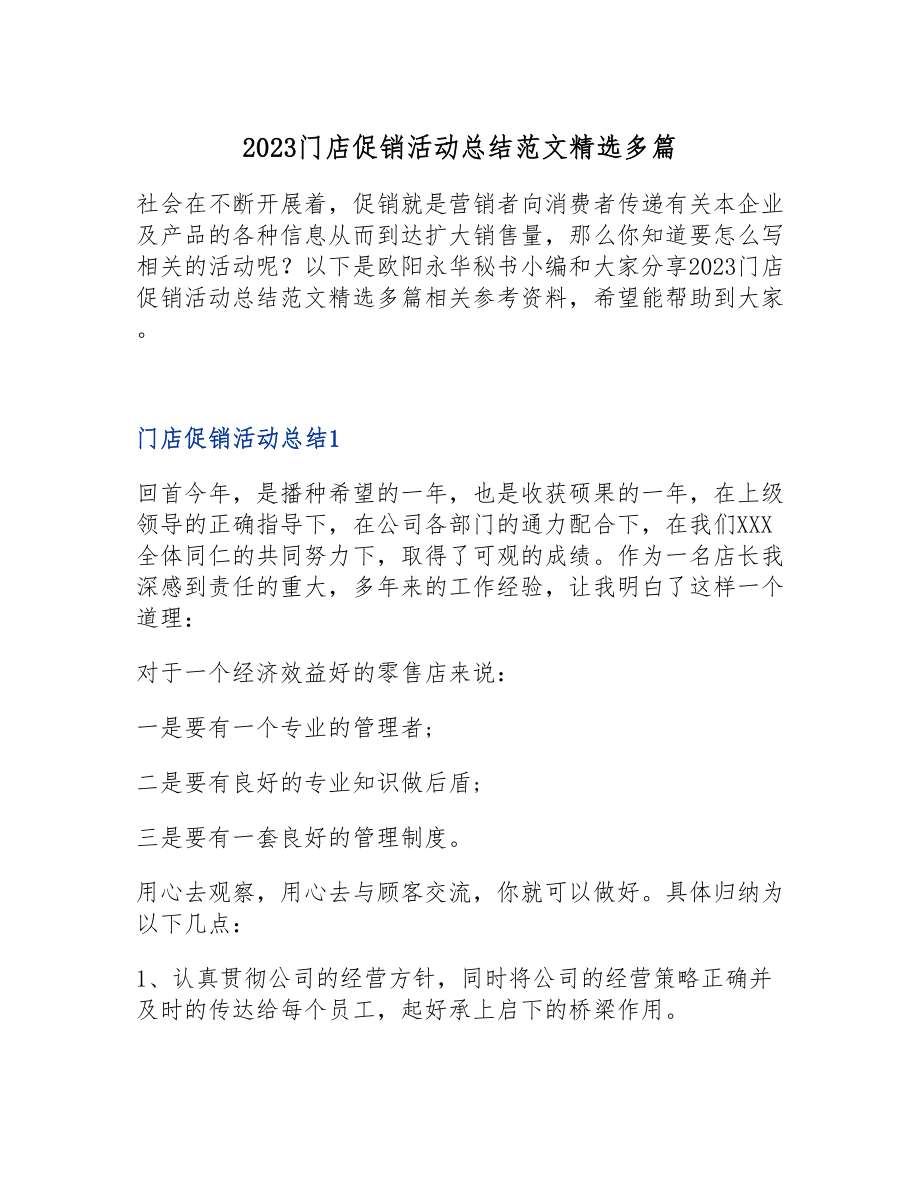 2023门店促销活动总结多篇.doc_第1页