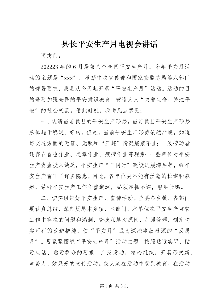 2023年县长安全生产月电视会致辞.docx_第1页