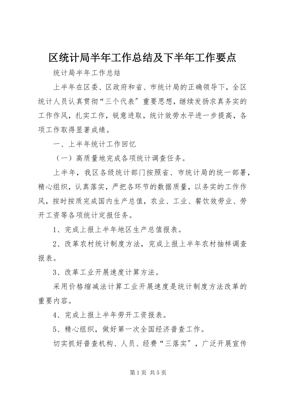 2023年区统计局半年工作总结及下半年工作要点.docx_第1页