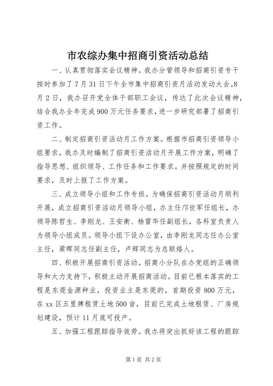 2023年市农综办集中招商引资活动总结.docx_第1页