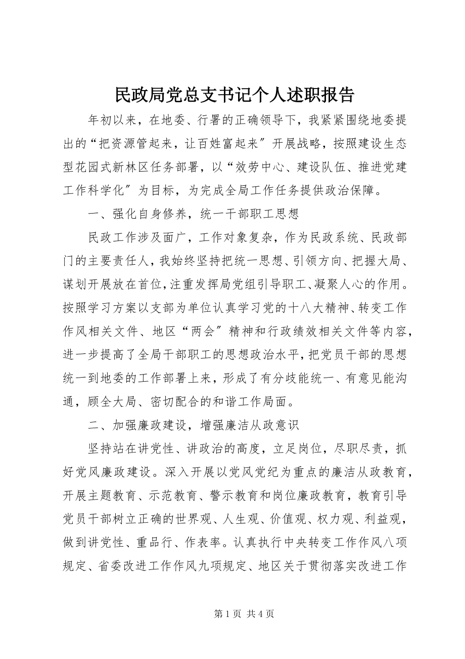 2023年民政局党总支书记个人述职报告.docx_第1页