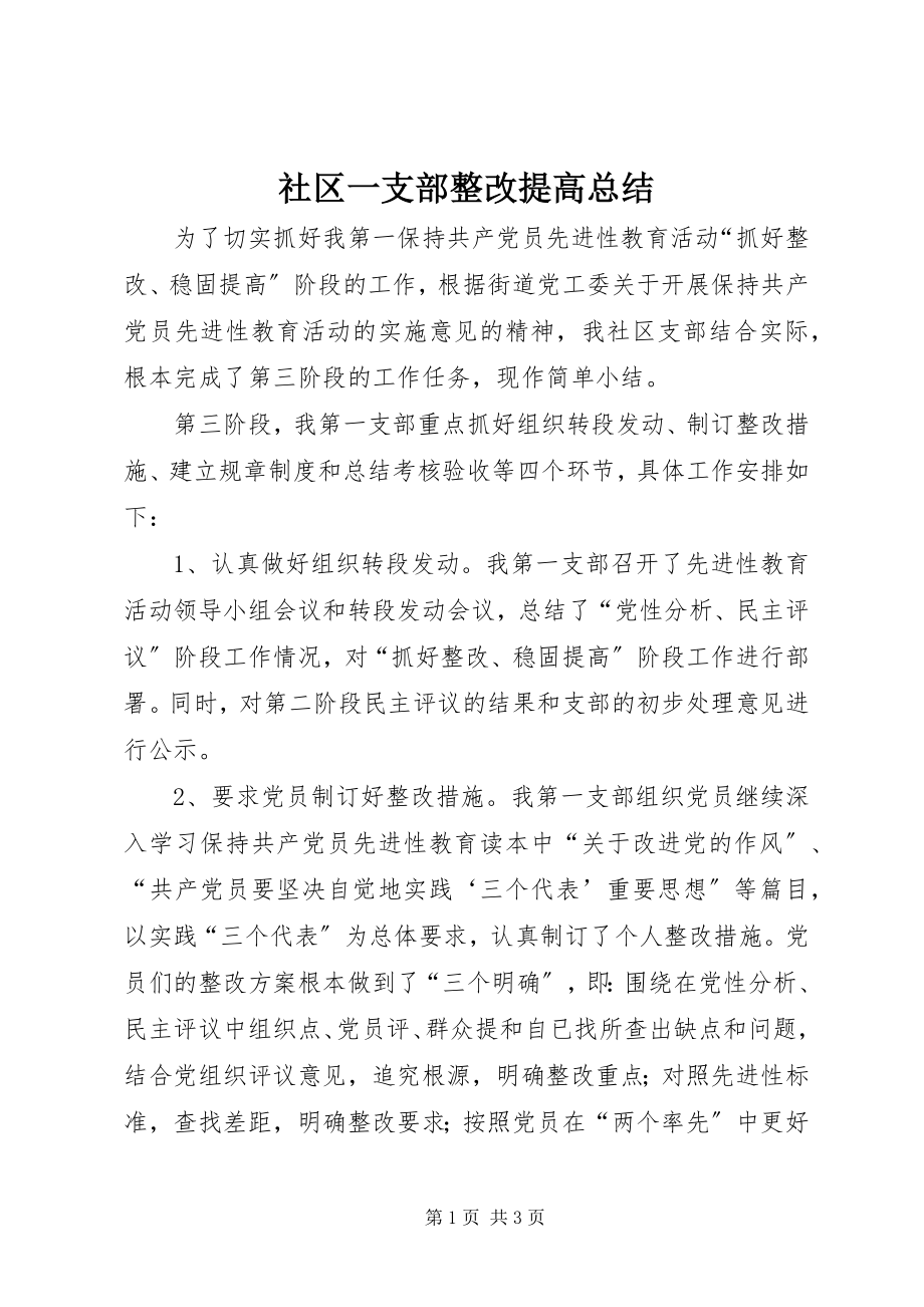 2023年社区一支部整改提高总结.docx_第1页