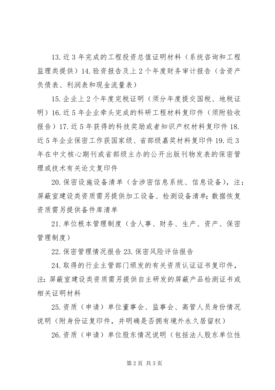 2023年涉密信息系统集成资质申请单位需要提交的材料清单.docx_第2页