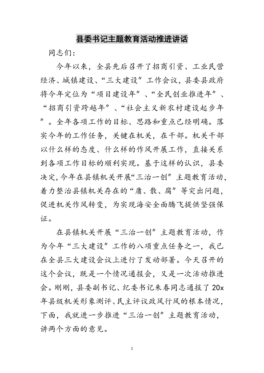 2023年县委书记主题教育活动推进讲话范文.doc_第1页