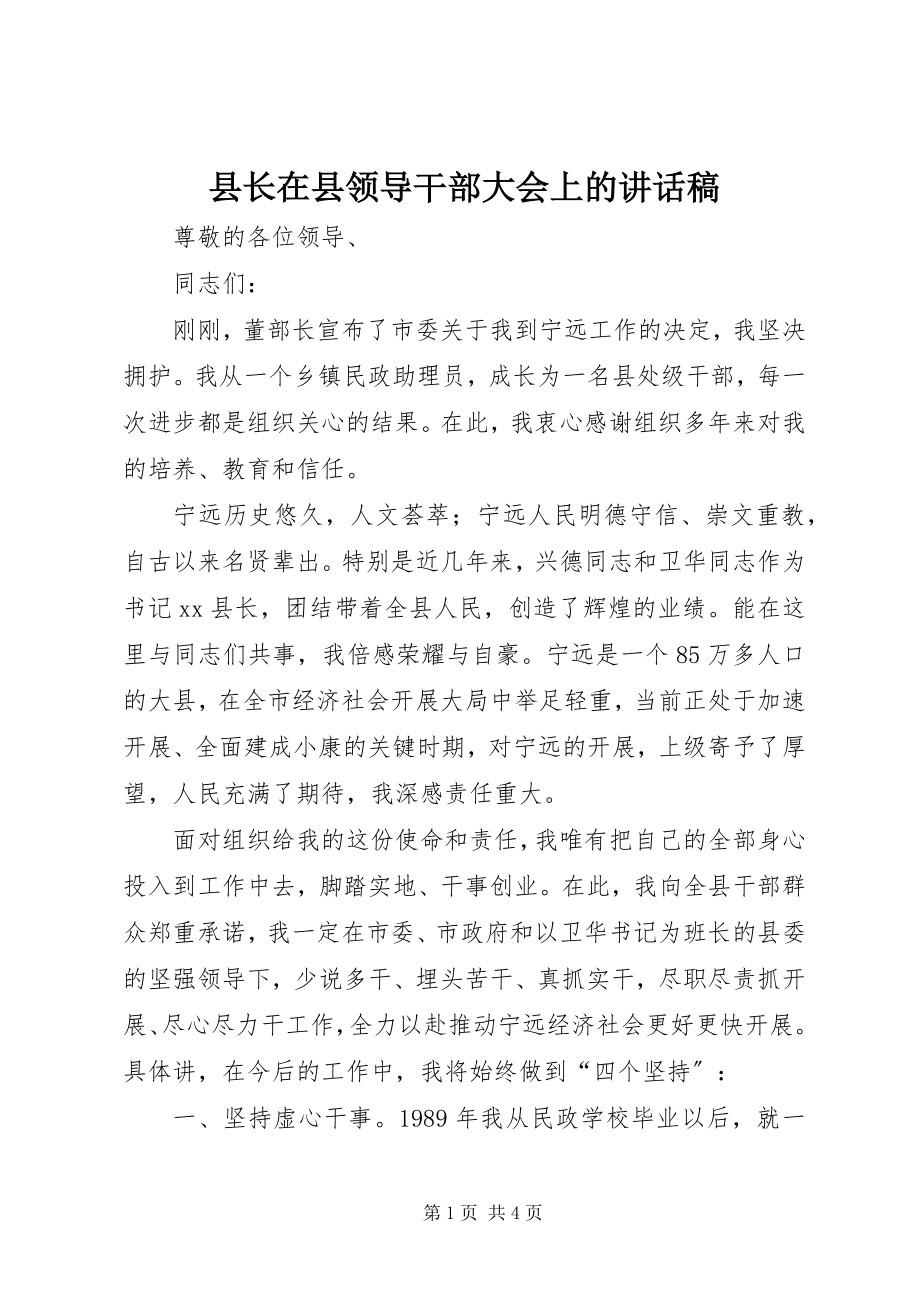 2023年县长在县领导干部大会上的致辞稿.docx_第1页