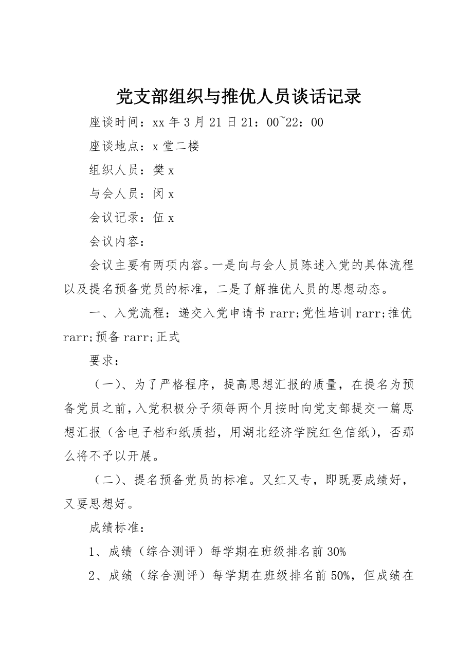 2023年党支部组织与推优人员谈话记录.docx_第1页