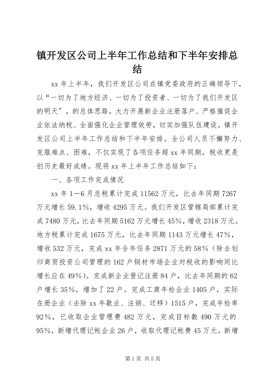 2023年镇开发区公司上半年工作总结和下半年安排总结.docx_第1页