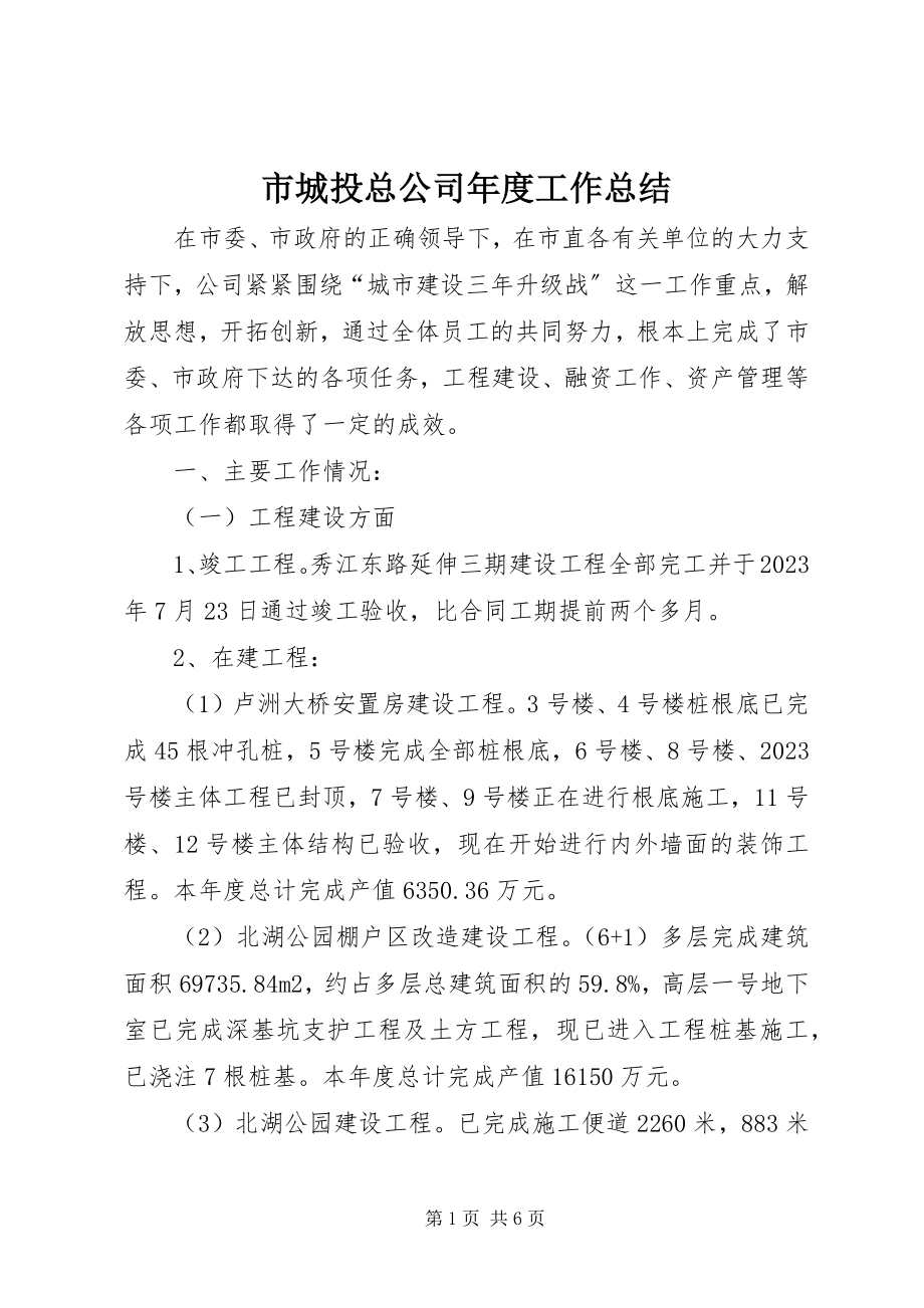 2023年市城投总公司年度工作总结.docx_第1页