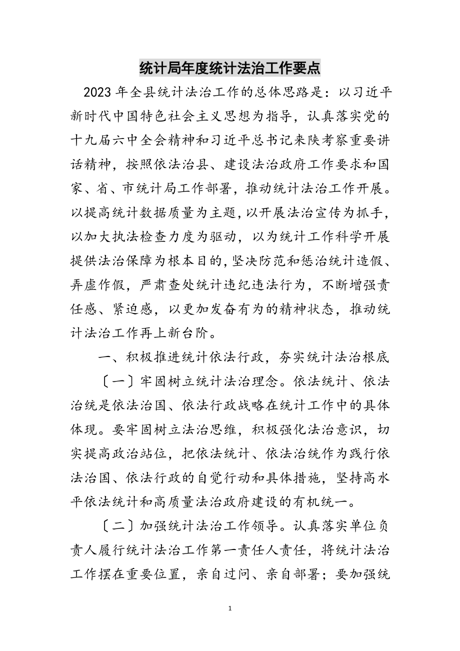 2023年统计局年度统计法治工作要点范文.doc_第1页