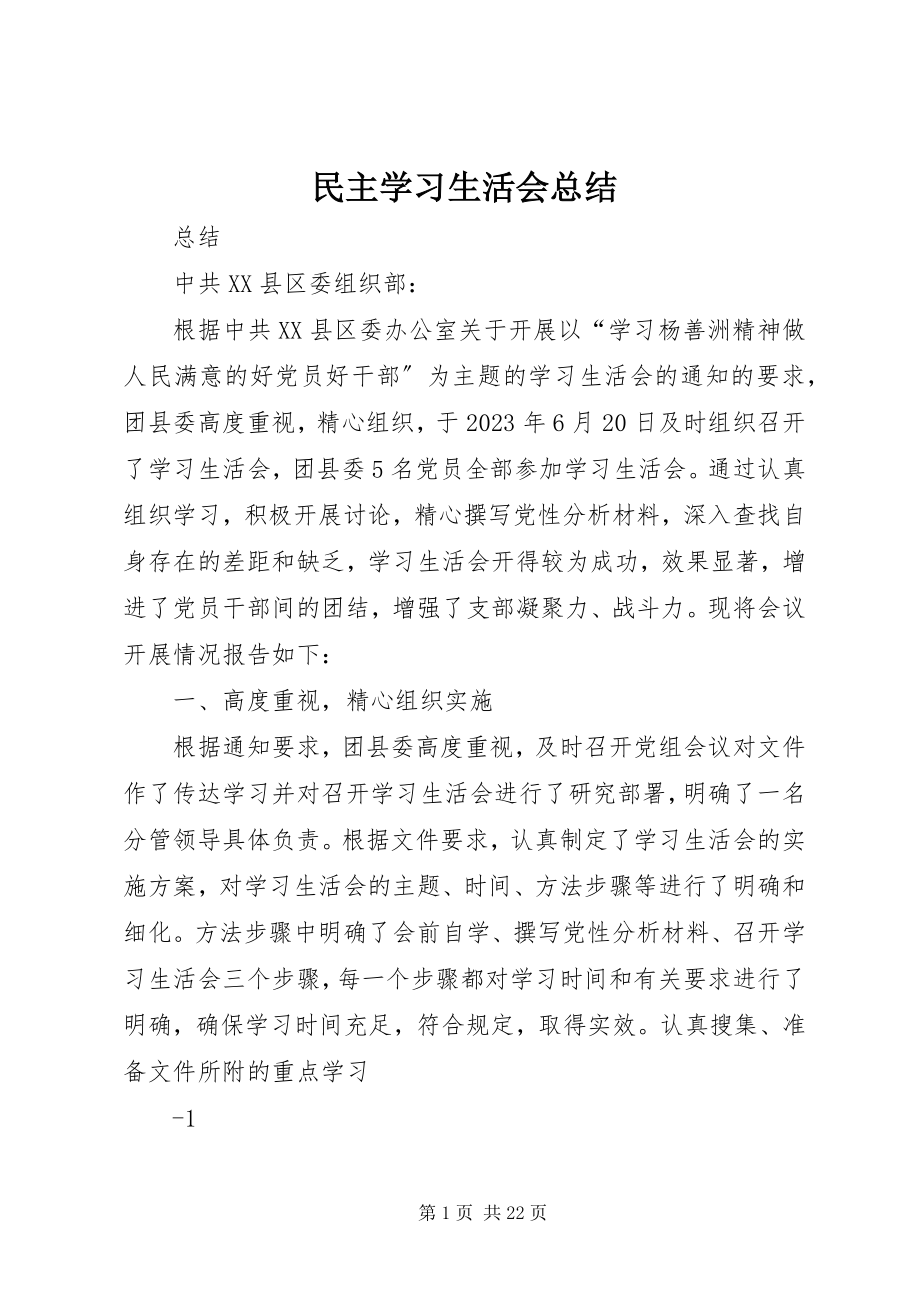 2023年民主学习生活会总结.docx_第1页