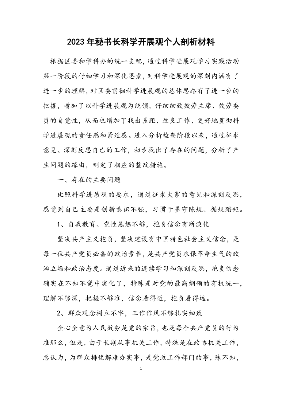 2023年秘书长科学发展观个人剖析材料.docx_第1页