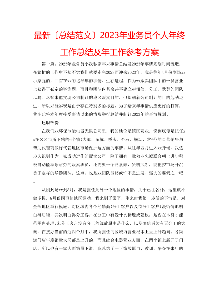 2023年业务员个人终工作总结及工作计划.docx_第1页