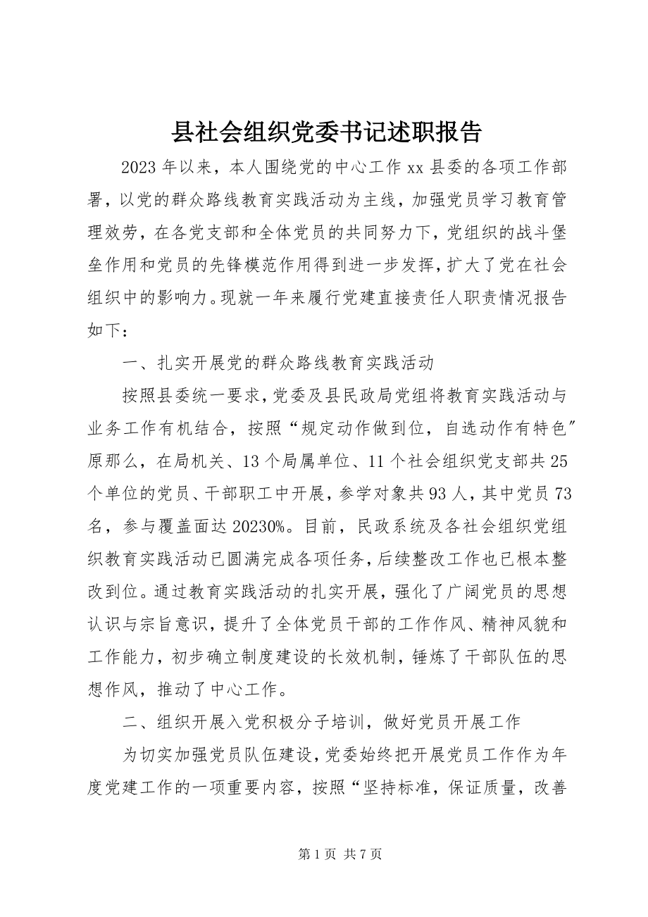 2023年县社会组织党委书记述职报告.docx_第1页