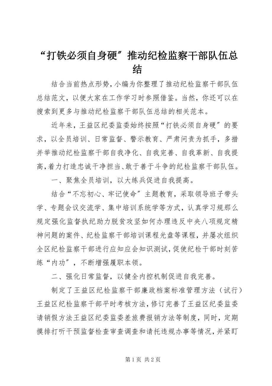 2023年打铁必须自身硬推动纪检监察干部队伍总结.docx_第1页