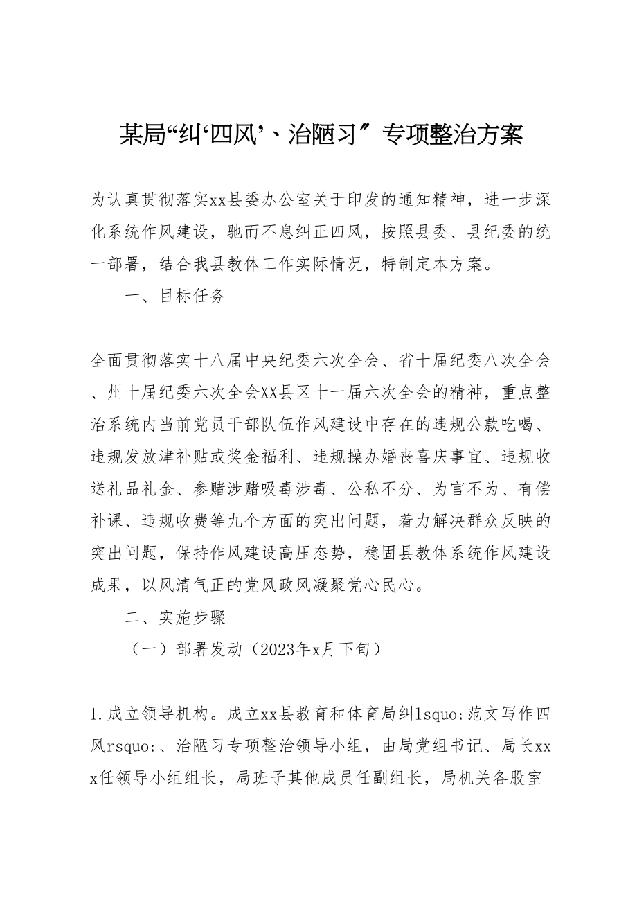 2023年某局纠四风’治陋习专项整治方案.doc_第1页