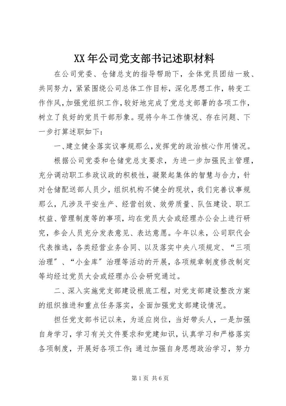 2023年公司党支部书记述职材料.docx_第1页