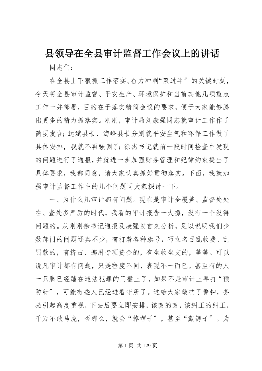 2023年县领导在全县审计监督工作会议上的致辞.docx_第1页