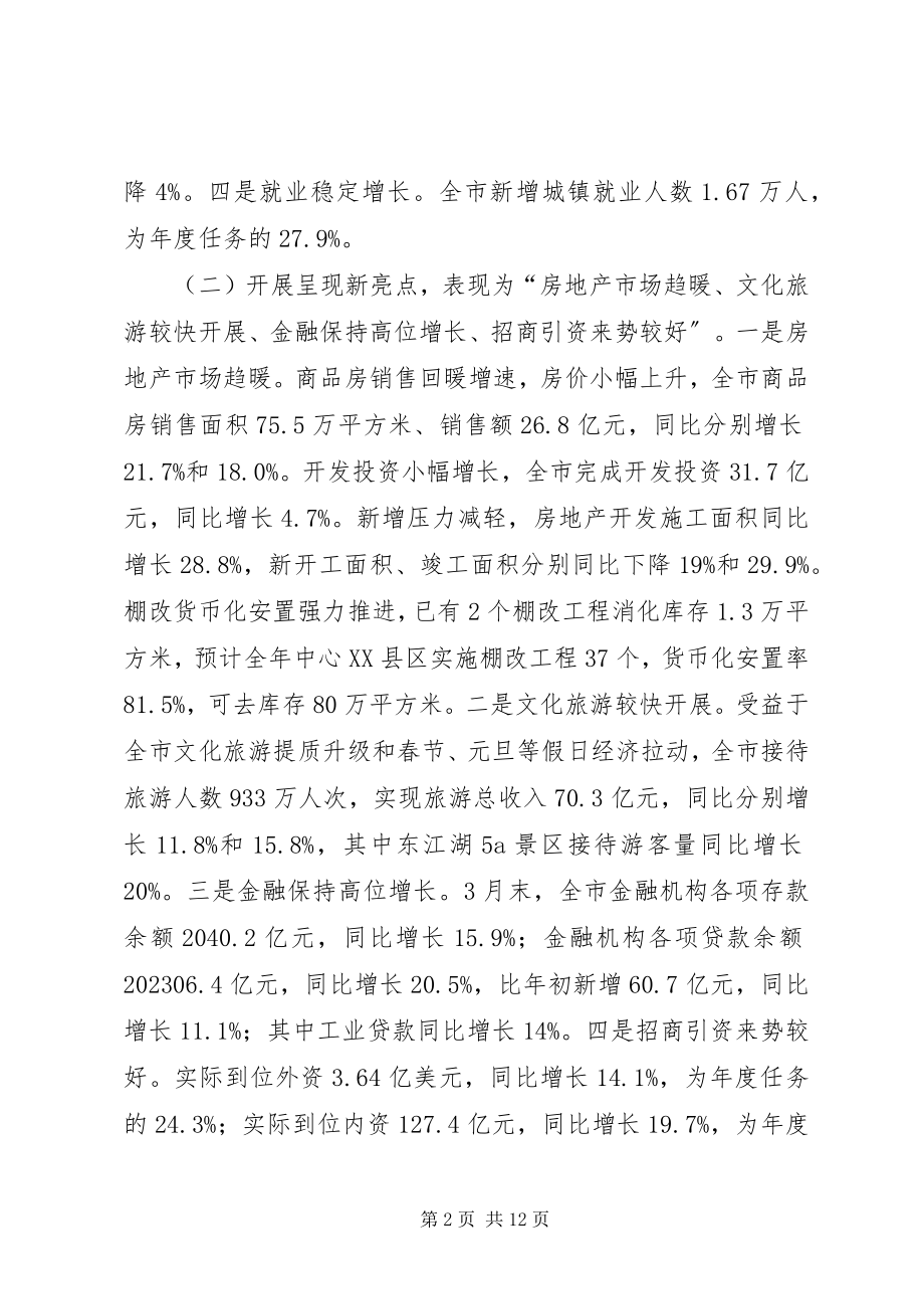 2023年发改委某年一季度全市经济形势分析会议致辞稿.docx_第2页