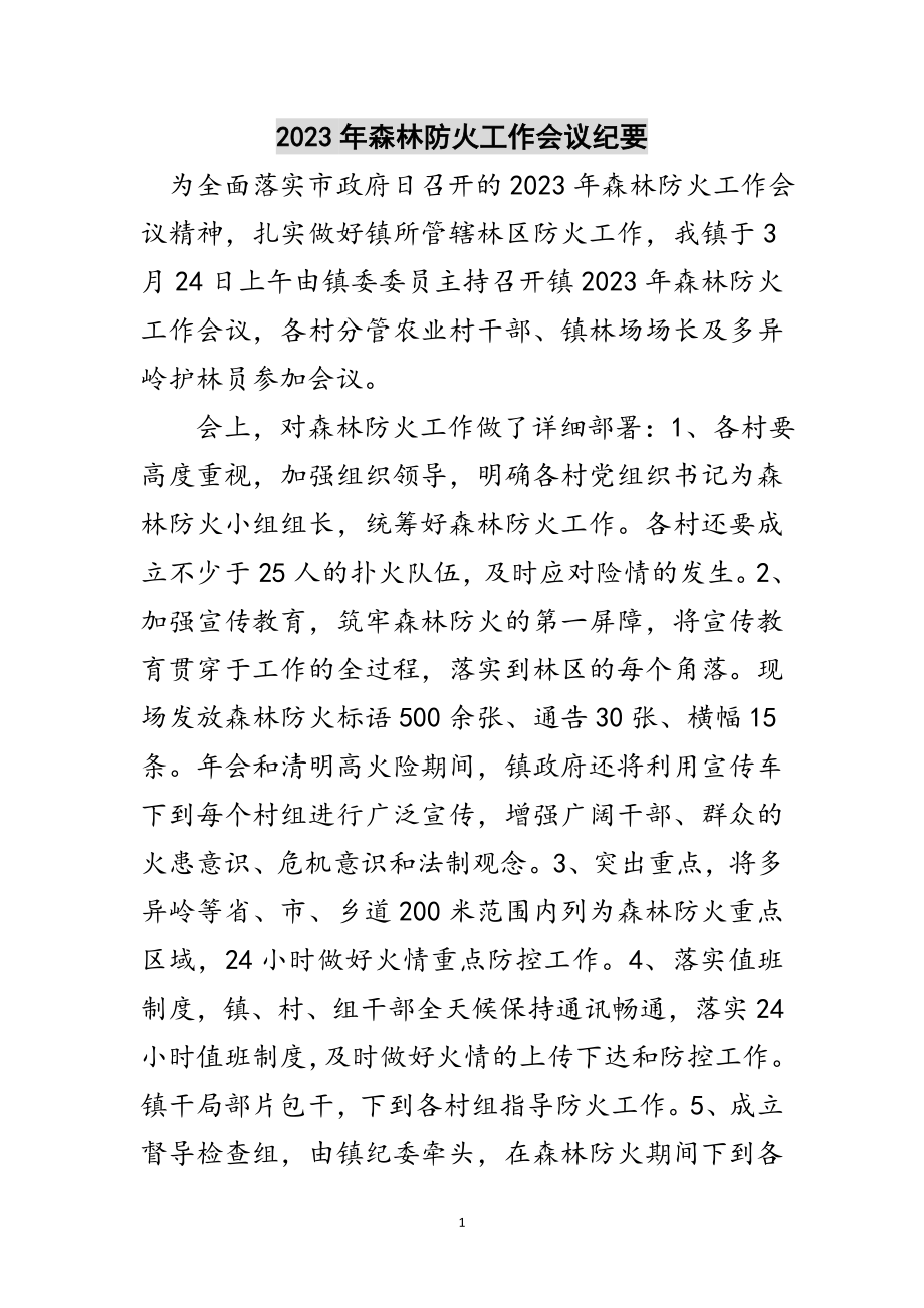 2023年年森林防火工作会议纪要范文.doc_第1页