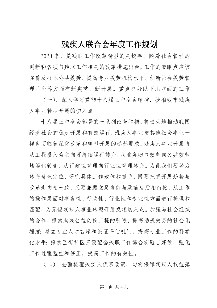 2023年残疾人联合会年度工作规划新编.docx_第1页