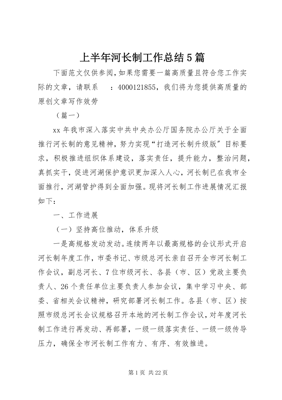 2023年上半年河长制工作总结5篇.docx_第1页