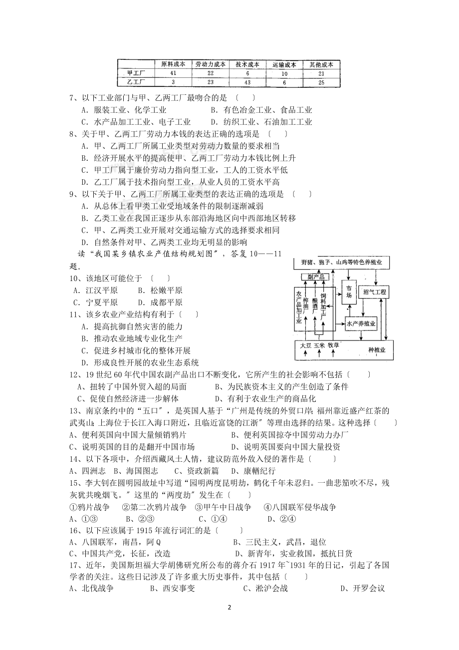 2023年天柱民中高三月考文科综合卷.doc_第2页