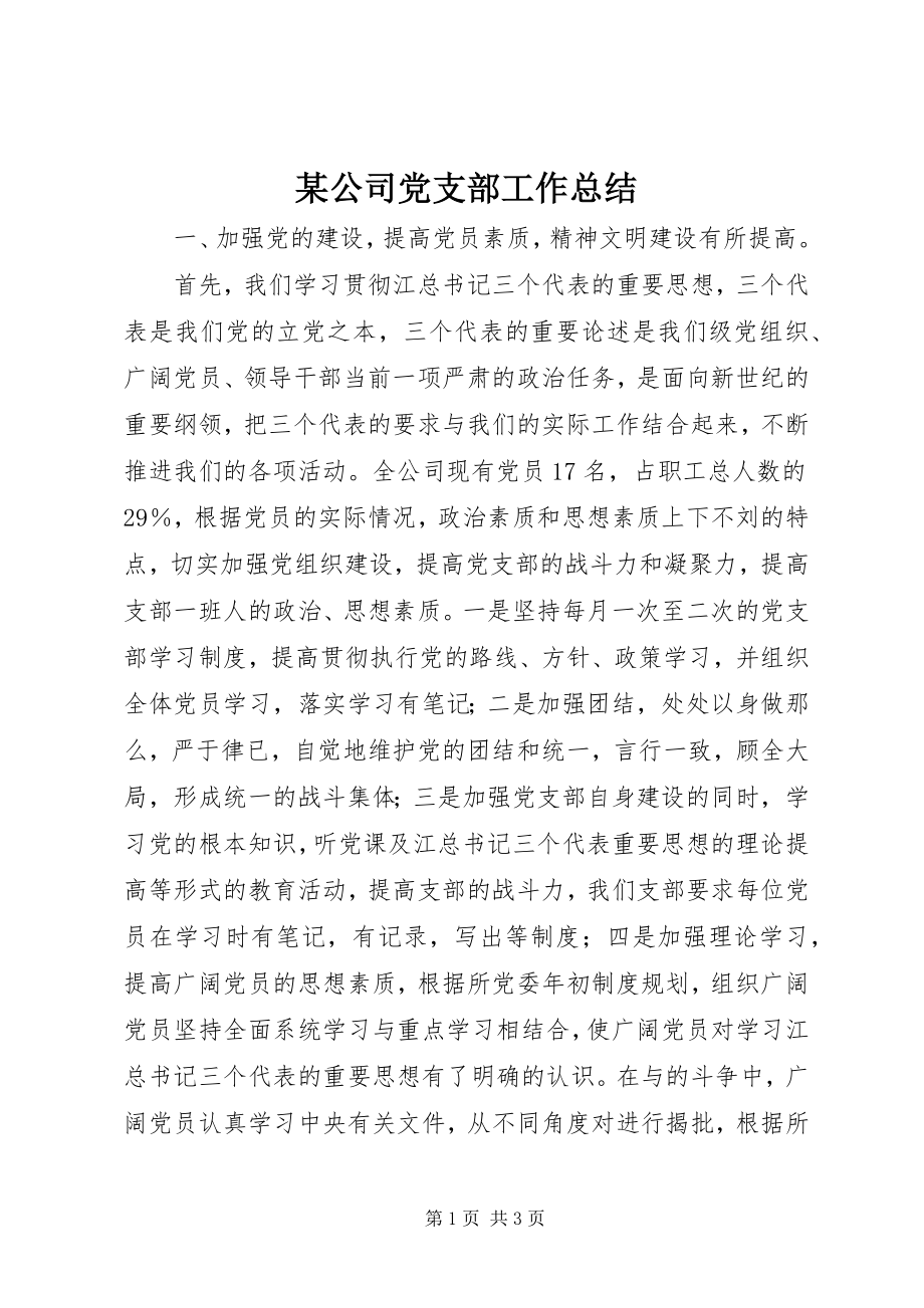 2023年某公司党支部工作总结.docx_第1页