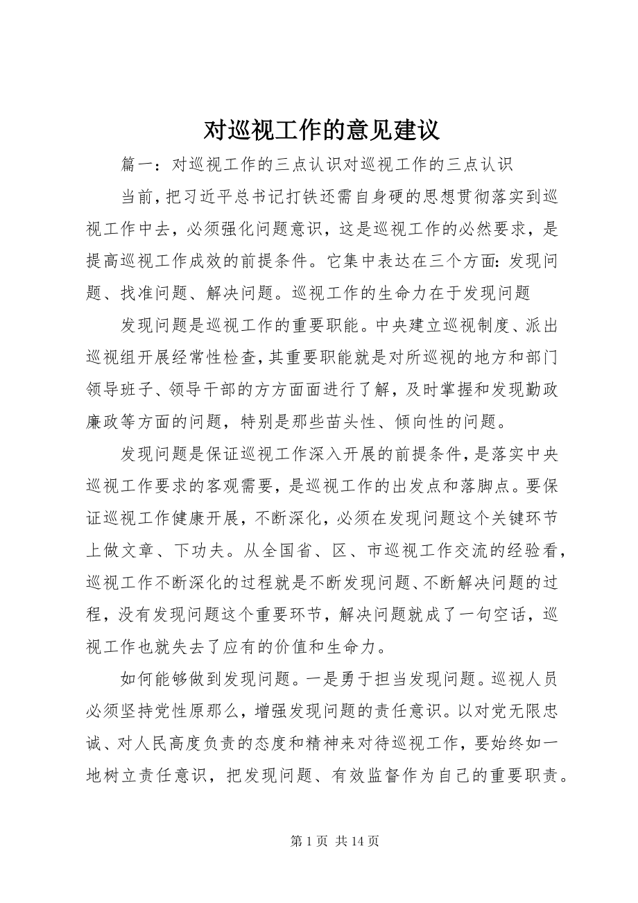 2023年对巡视工作的意见建议.docx_第1页